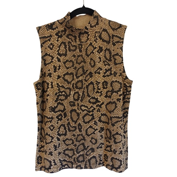 Style & Co. Tops - Gold Black Bronze Snake Metallic Mock Neck Sleeveless Knit Top Small Vintage Y2K